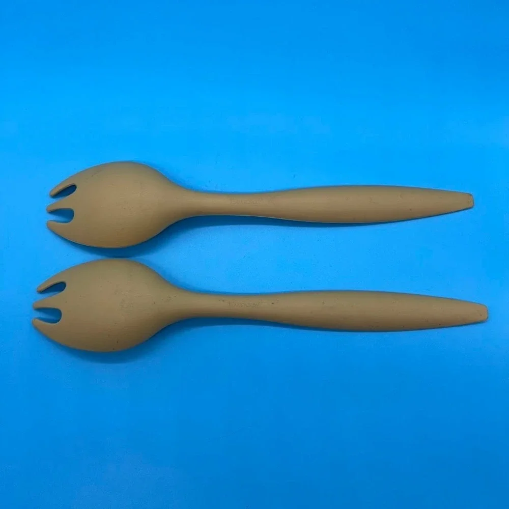 Vintage Tupperware Salad Serving Utensils 12 Inch Fork Spoon Set Harvest Gold